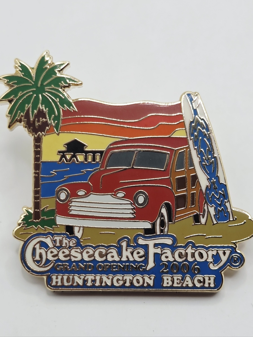 The Cheesecake Factory Pin Grand Opening 2006 HUNTINGTON BEACH Red Car Palm